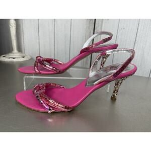 RODO Made In Italy Colorful Rhinestone Crystal Studded Heels Pink Slip On Sz 37